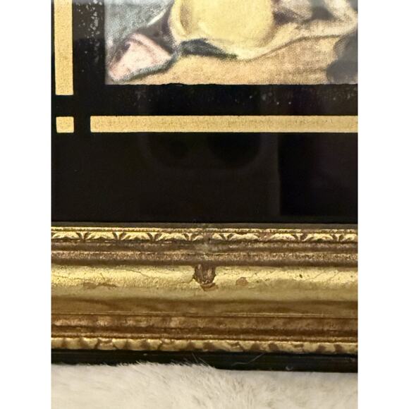 Antique Picture Young Girl With Blue Ribbon Sitting holding Dog Framed Print - Picture 9 of 11